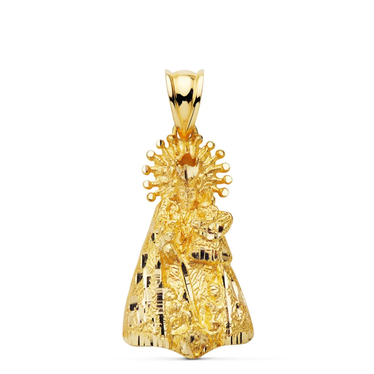 18K MEDALLA COLGANTE ORO AMARILLO VIRGEN DE LOS DESAMPARADOS SILUETA 23 X14 MM