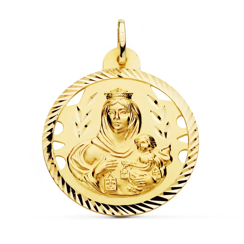 18K MEDALLA ORO AMARILLO VIRGEN DEL CARMEN CALADA HELICE 30 MM