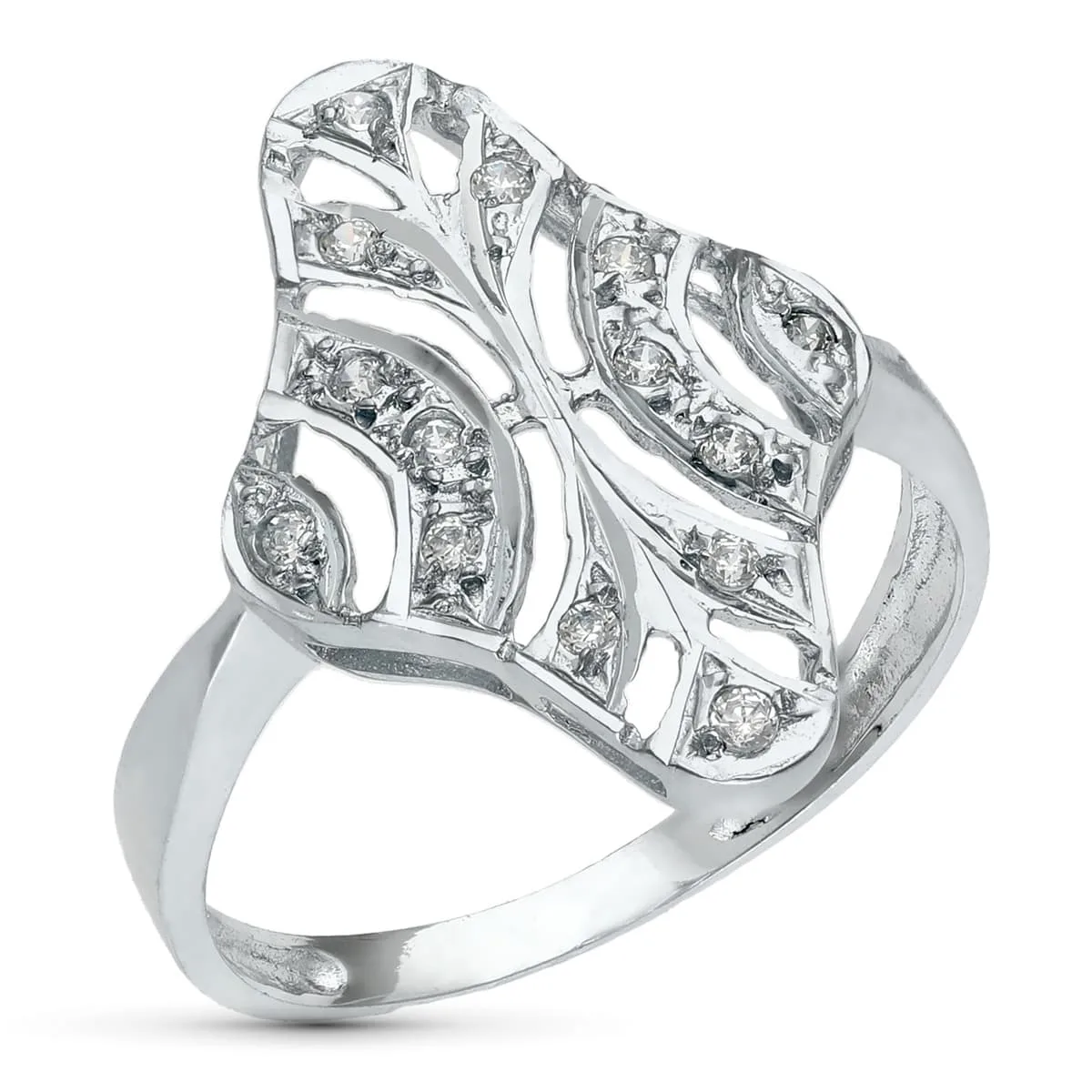 18K SORTIJA ORO BLANCO MOTIVO LANZADERA 20X15 MM CON CIRCONITAS. ANCHO: 20 MM