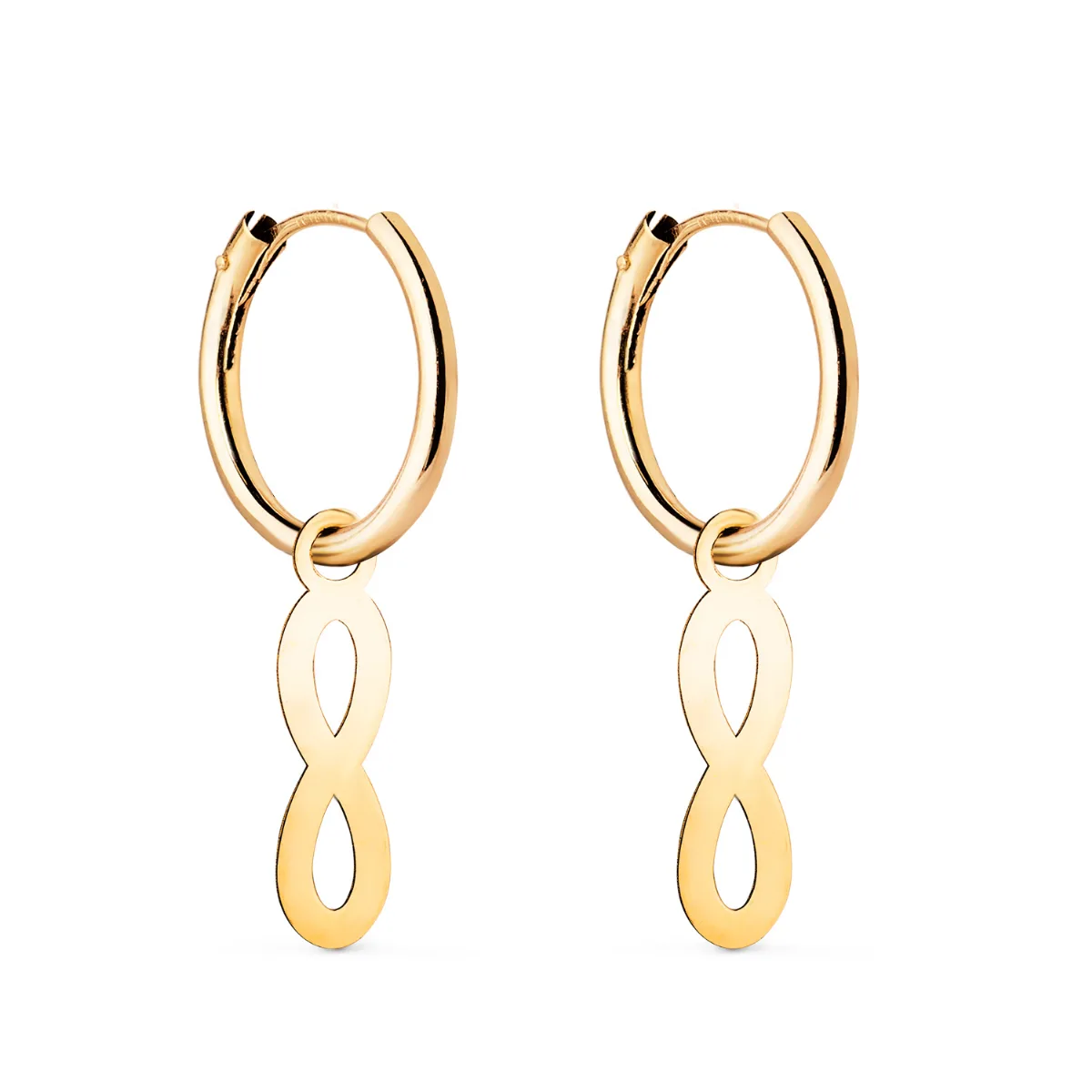 18K AROS ORO AMARILLO TUBO CON COLGANTE INFINITO 12X4 MM. AROS: 12 X 1,5 MM