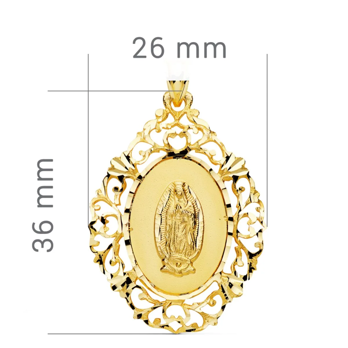 18K MEDALLA ORO AMARILLO VIRGEN DE GUADALUPE CERCO 36X26 MM — vista 3