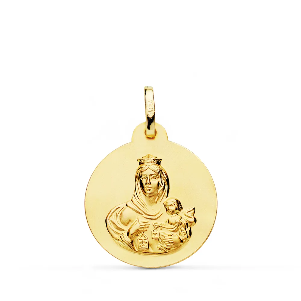 18K ESCAPULARIO ORO AMARILLO LISO VIRGEN DEL CARMEN CORAZON DE JESUS 20 MM — vista 3