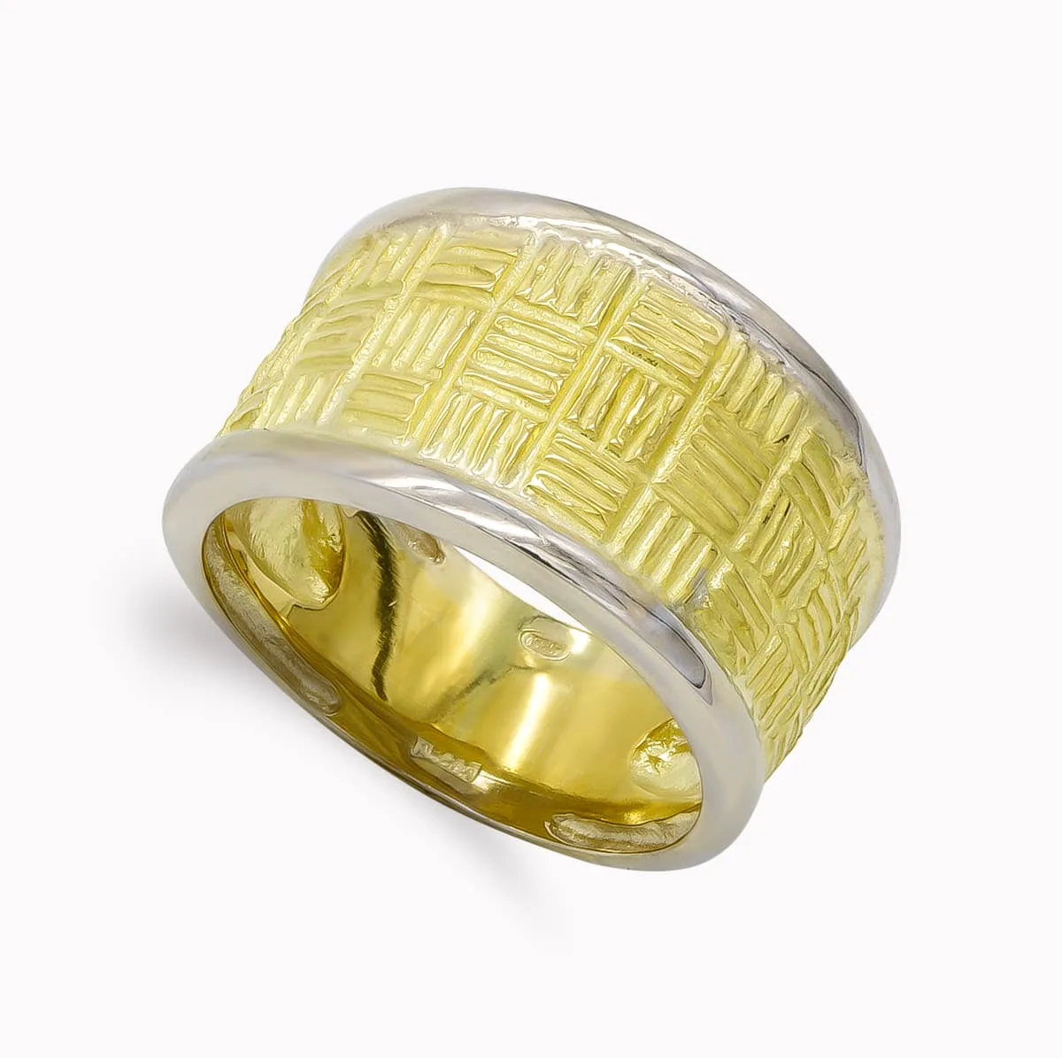 18K SORTIJA ORO BICOLOR MACIZO CUADRADOS Y BORDES BRILLO. ANCHO: 12,5 MM