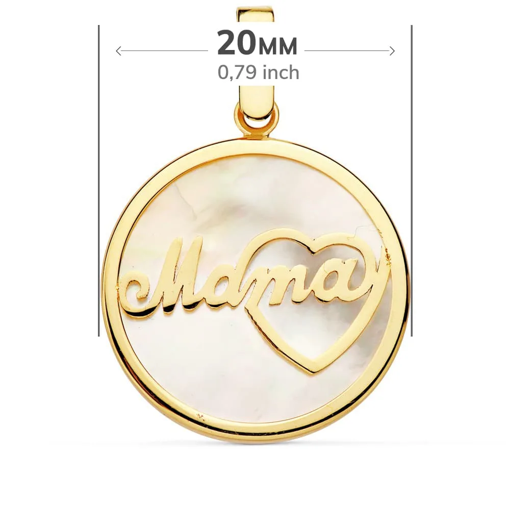 18K COLGANTE ORO AMARILLO NACAR MAMA CORAZON 20 MM — vista 3