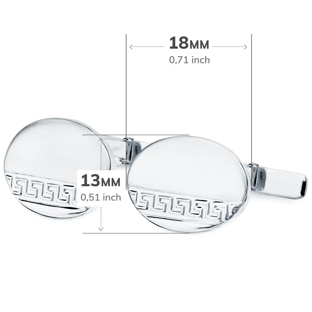 18K GEMELOS ORO BLANCO OVAL GRECA MATE Y BRILLO 18X13 MM CIERRE RIGIDO OSCILANTE — vista 3