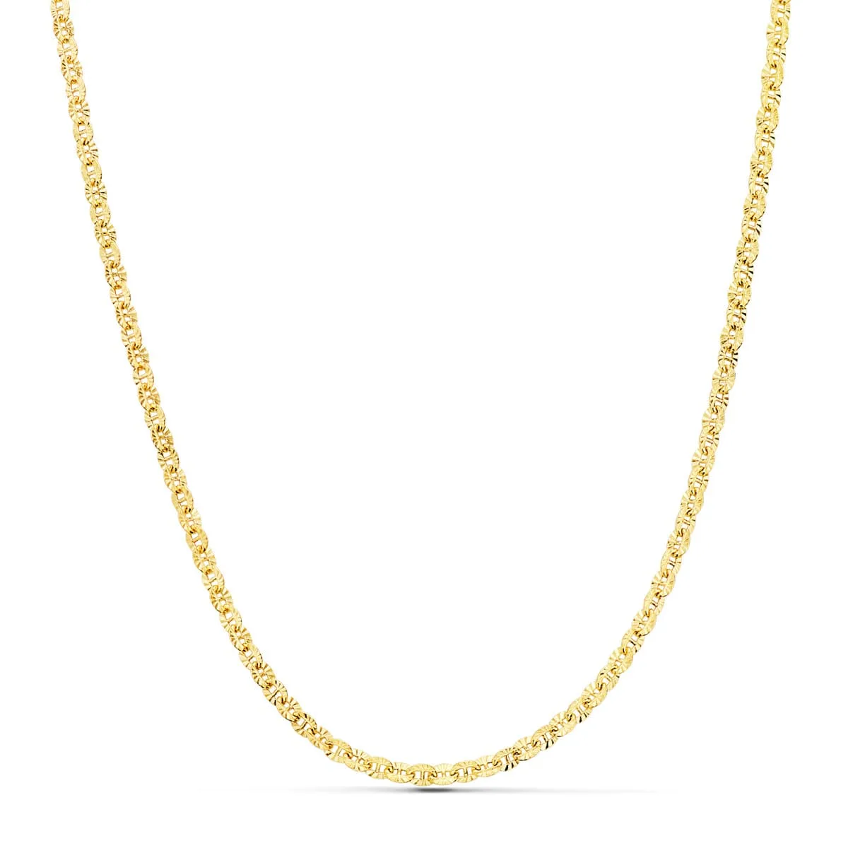 18K CADENA ORO AMARILLO FORZADA HUECA ESLABON TALLADO LARGO 45CM ANCHO 2 MM