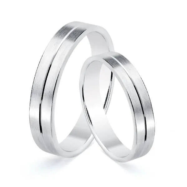 18K ALIANZA ORO BLANCO MATIZADA Y FILO CENTRAL BRILLO 5MM