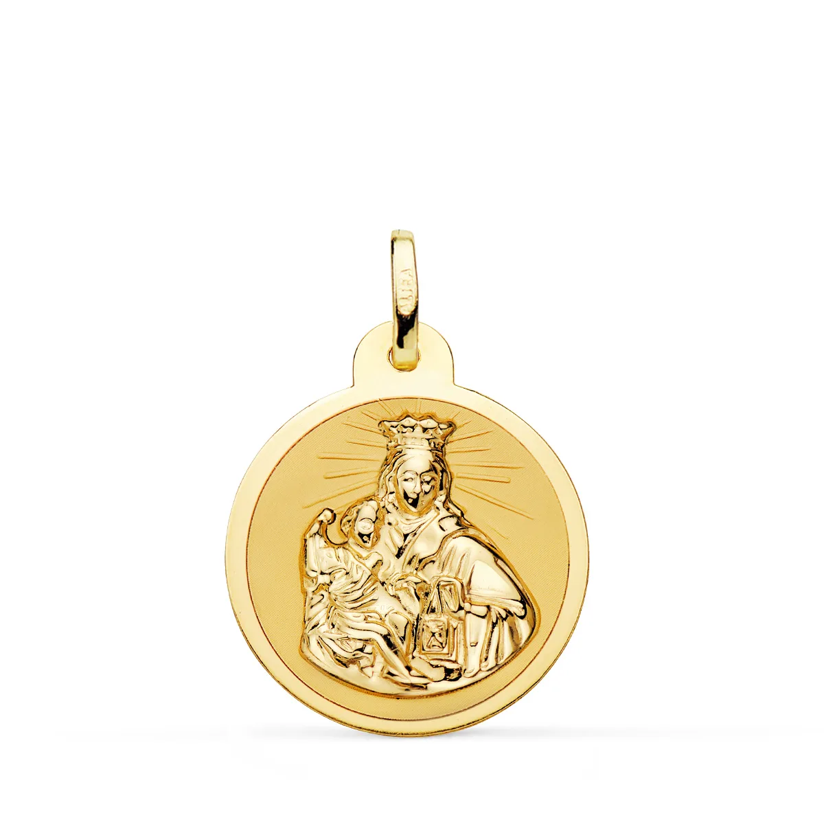 18K ESCAPULARIO ORO AMARILLO VIRGEN DEL CARMEN Y CORAZON DE JESUS EN BRILLO 20 MM — vista 2