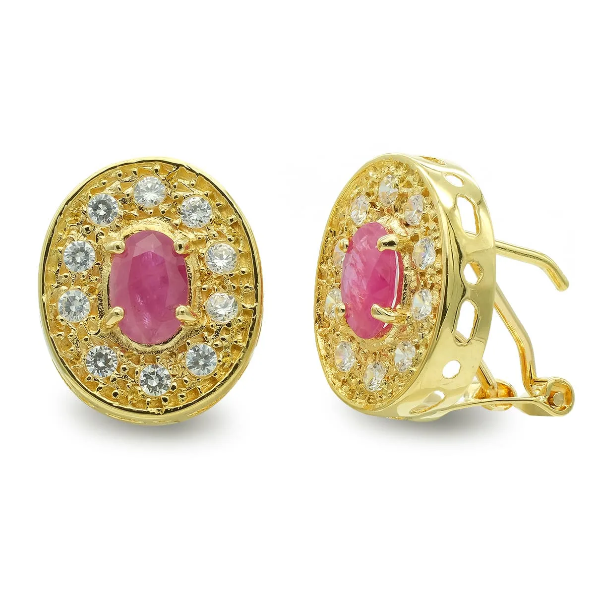 18K PENDIENTES ORO AMARILLO OVAL CON CIRCONITA CIERRE OMEGA