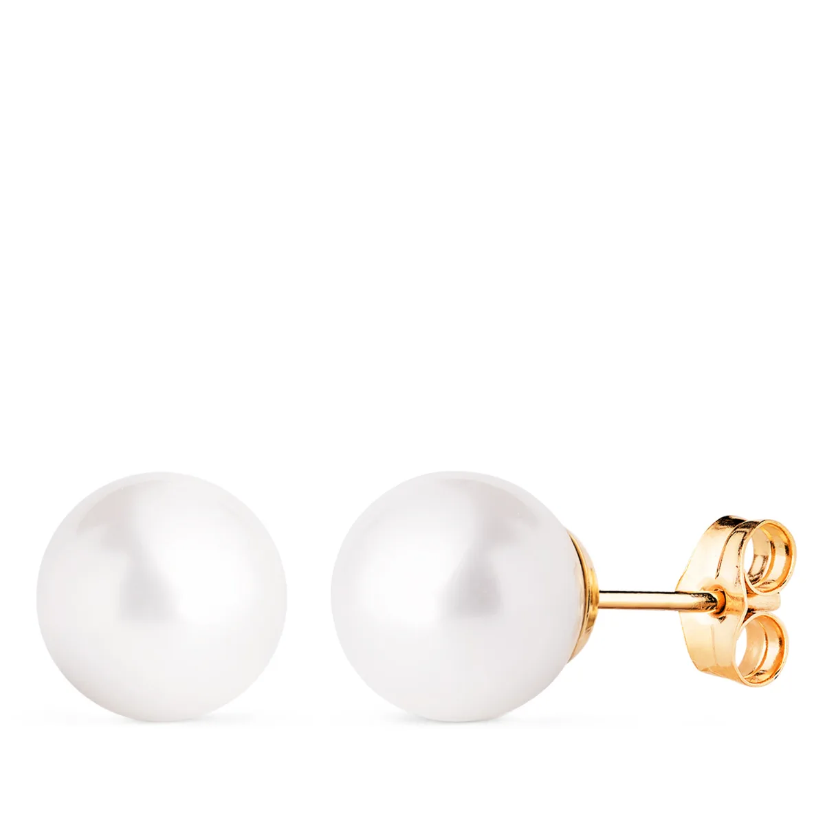 18K PENDIENTES ORO AMARILLO PERLAS CULTIVADAS REDONDAS 9-9,5 MM CIERRE PRESION