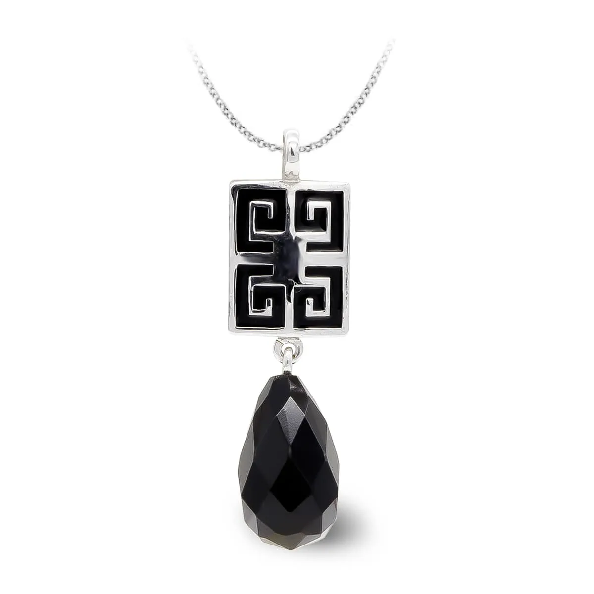 18K COLGANTE ORO BLANCO ONIX PERA
