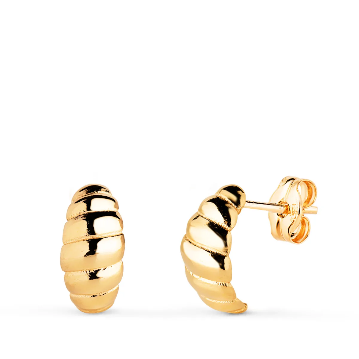 18K PENDIENTES ORO AMARILLO GALLONES EN BRILLO. MEDIDA: 11 X 6 MM. CIERRE PRESION