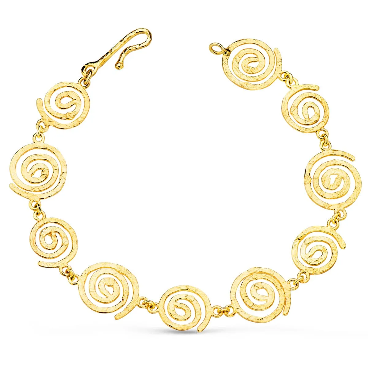 18K PULSERA ORO AMARILLO ESPIRALES MARTILLADAS. ANCHO 13 MM LARGO 20.5 CM