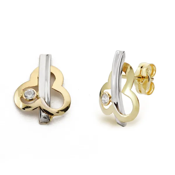 9K PENDIENTES BICOLOR CIRCONITA 12X9 MM CIERRE PRESION