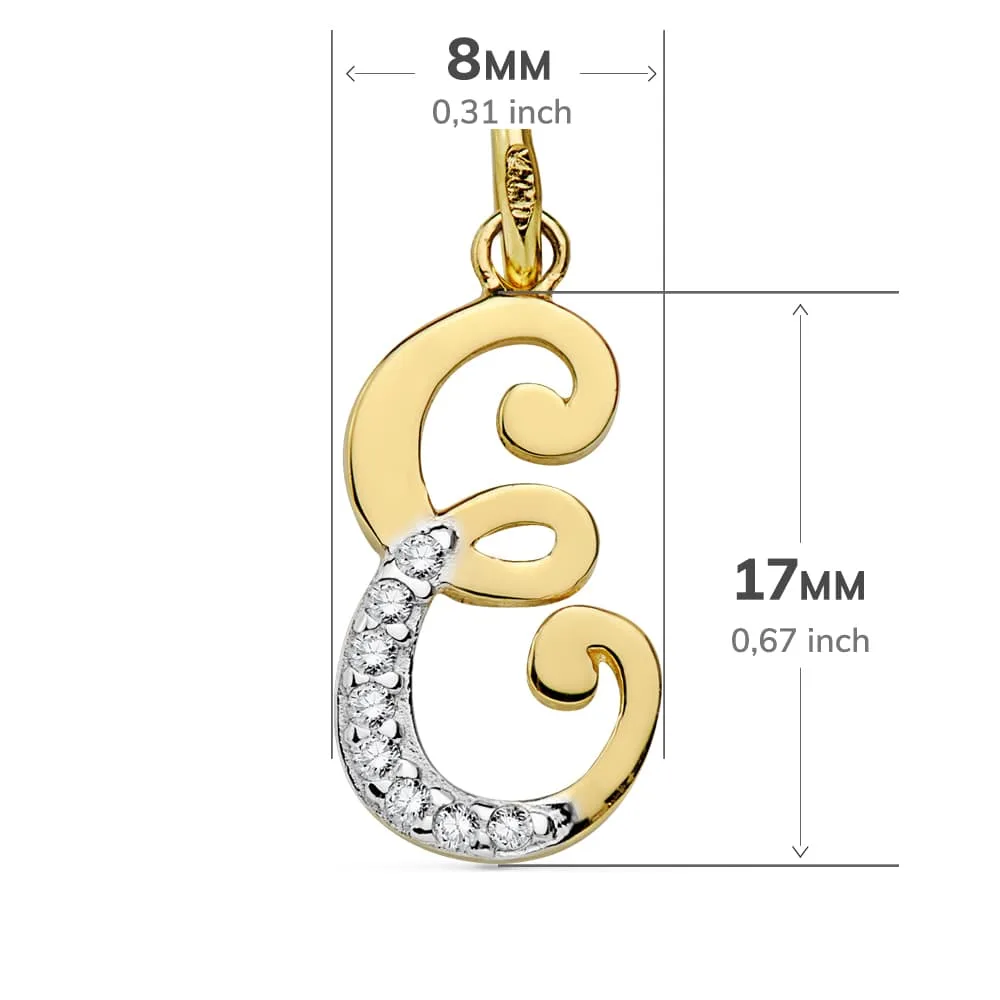 18K COLGANTE ORO BICOLOR LETRA E CIRCONITA 17X8 MM — vista 2