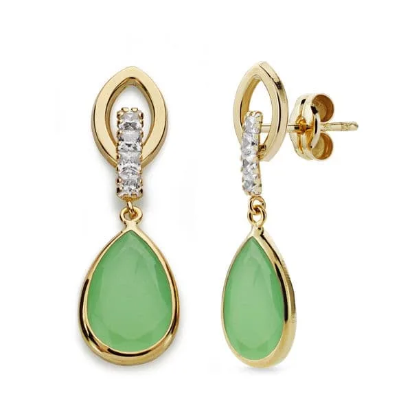 18K PENDIENTES PIEDRA COLOR VERDE Y CIRCONITA 28X9 MM CIERRE PRESION