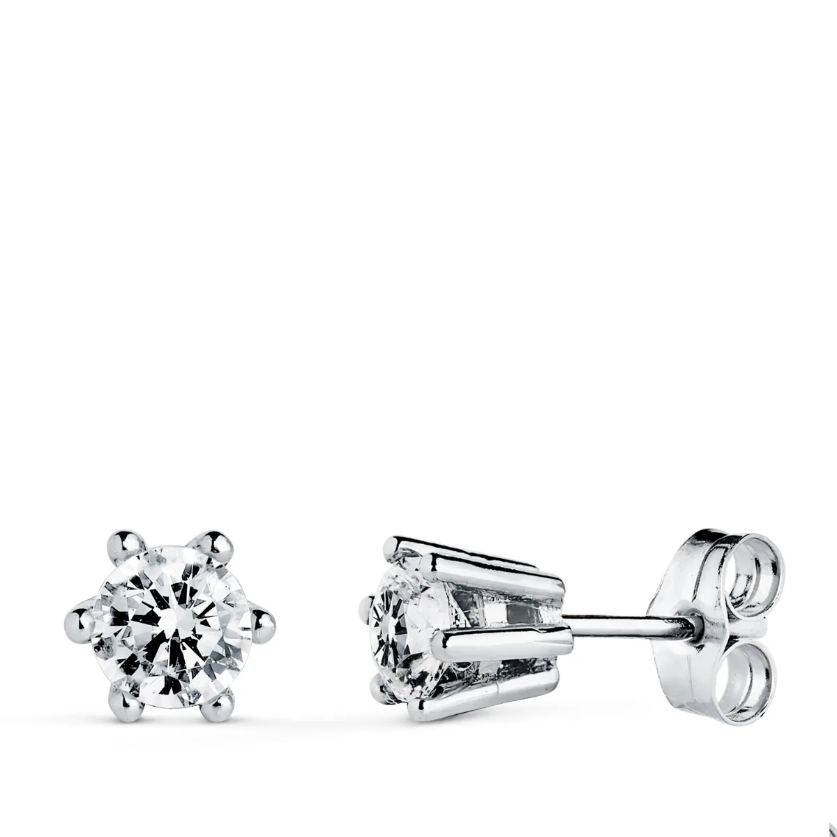 18K PENDIENTES ORO BLANCO 6 GARRAS CON CIRCONITA. MEDIDA: 6,5 X 6 MM. CIERRE PRESION