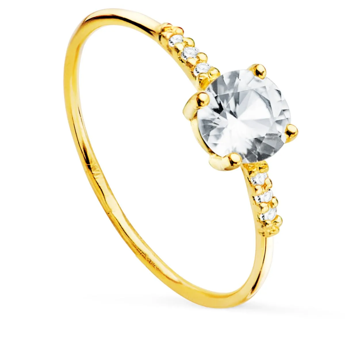 18K SOLITARIO ORO AMARILLO 7 TOPACIOS BLANCOS NATURALES 0.5438 QTS. ANCHO: 5 MM