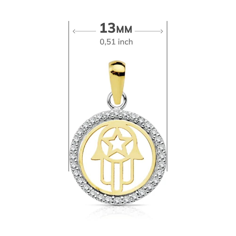 18K COLGANTE AMULETO  ORO BICOLOR MANO DE FATIMA 13 MM — vista 2