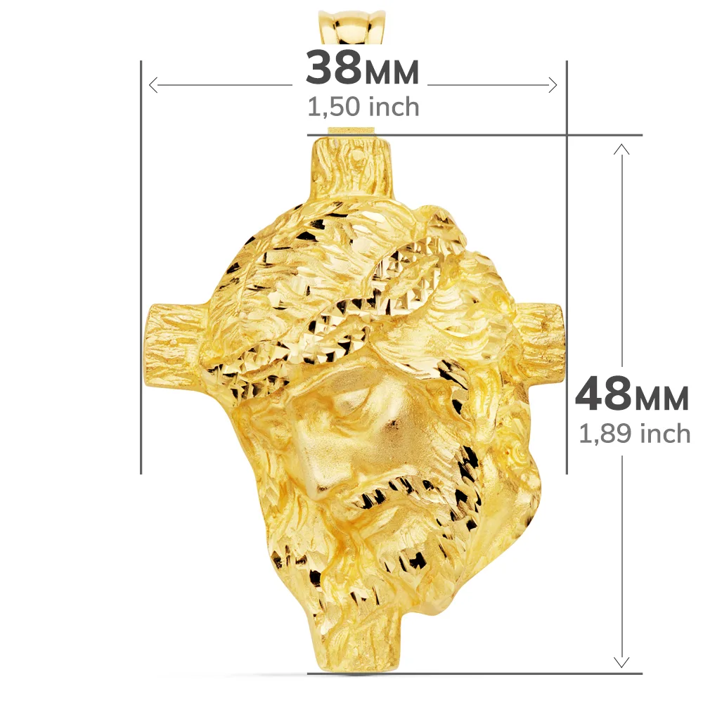 18K COLGANTE ORO AMARILLO CABEZA DE CRISTO  FUNDIDO 48X38 MM — vista 3