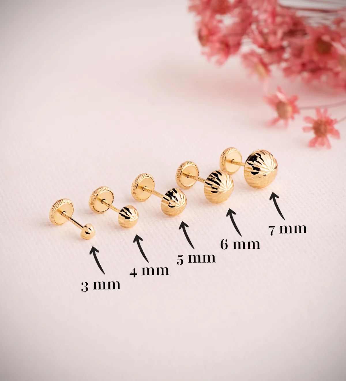 18K PENDIENTES ORO AMARILLO MEDIA BOLA TALLADA HUECA. ANCHO: 6 MM. CIERRE TUERCA — vista 2