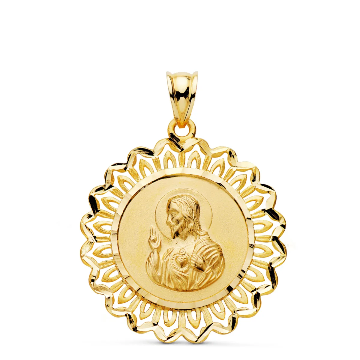 18K MEDALLA ORO AMARILLO ESCAPULARIO ORO AMARILLO CERCO CORAZON DE JESUS Y V CARMEN 31X28 MM — vista 2