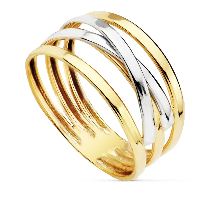 18K SORTIJA ORO BICOLOR 18K BANDAS ANCHO 10 MM