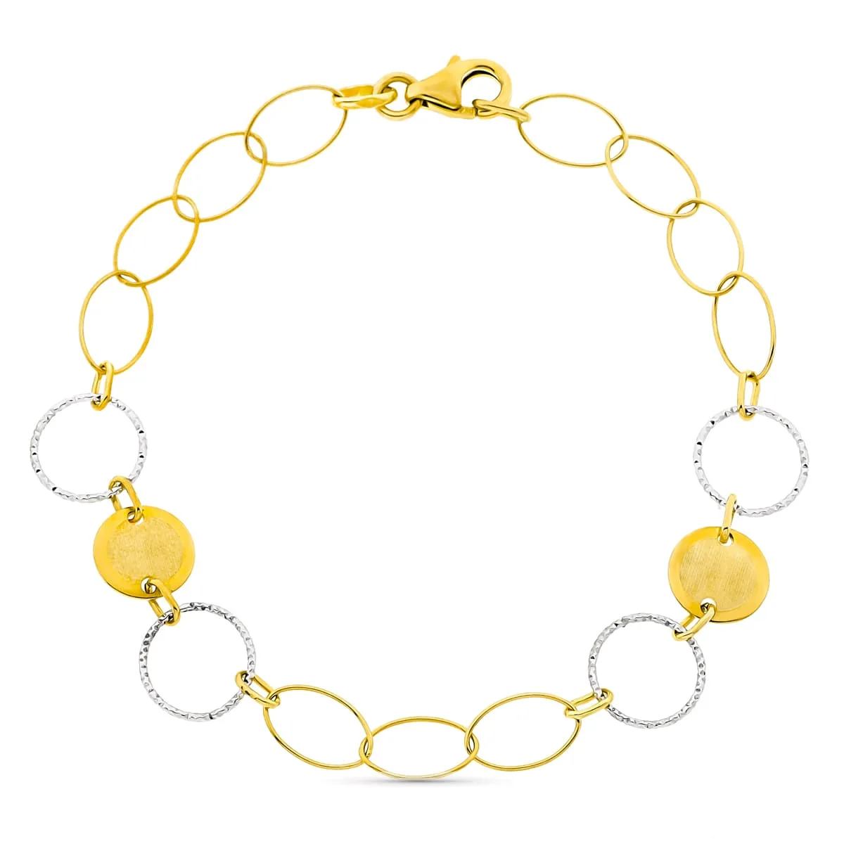 18K PULSERA ORO BICOLOR CIRCULOS ANCHO 9 MM LARGO 18CM