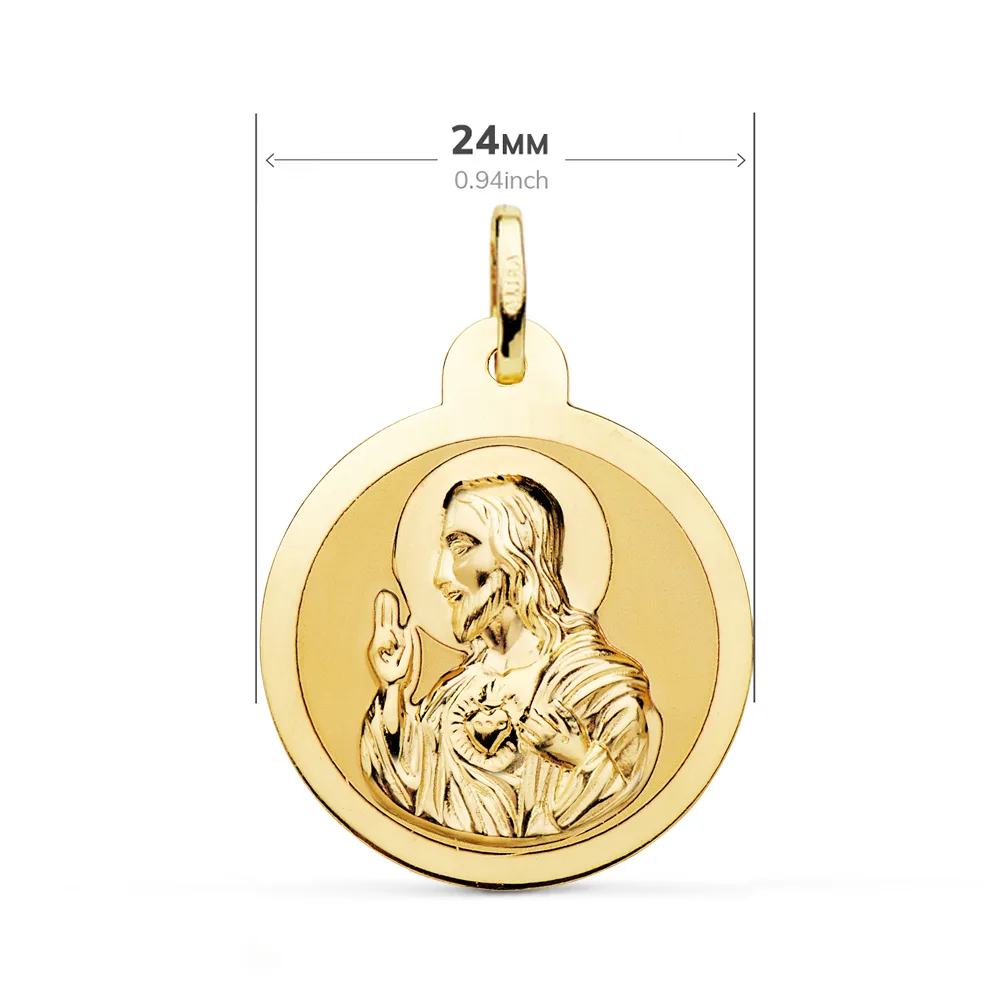 18K ESCAPULARIO ORO AMARILLO ORO AMARILLO BRILLO VIRGEN DEL CARMEN CORAZON JESUS 24 MM — vista 2