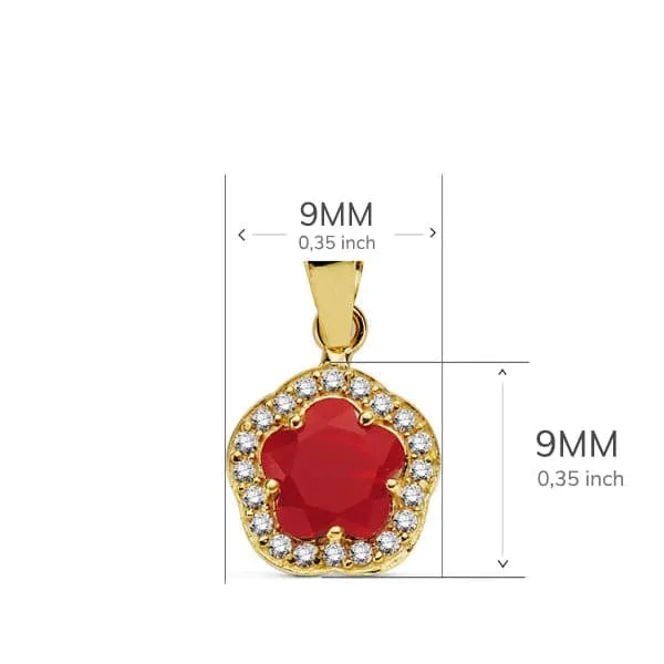 18K COLGANTE ORO AMARILLO FLOR PIEDRA ROJA 9 X9 MM — vista 2
