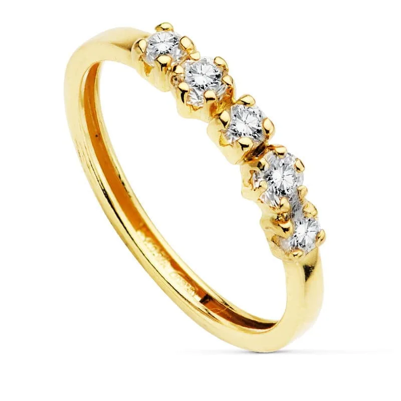 18K SORTIJA ORO AMARILLO CON 5 CIRCONITAS. ANCHO: 2 MM