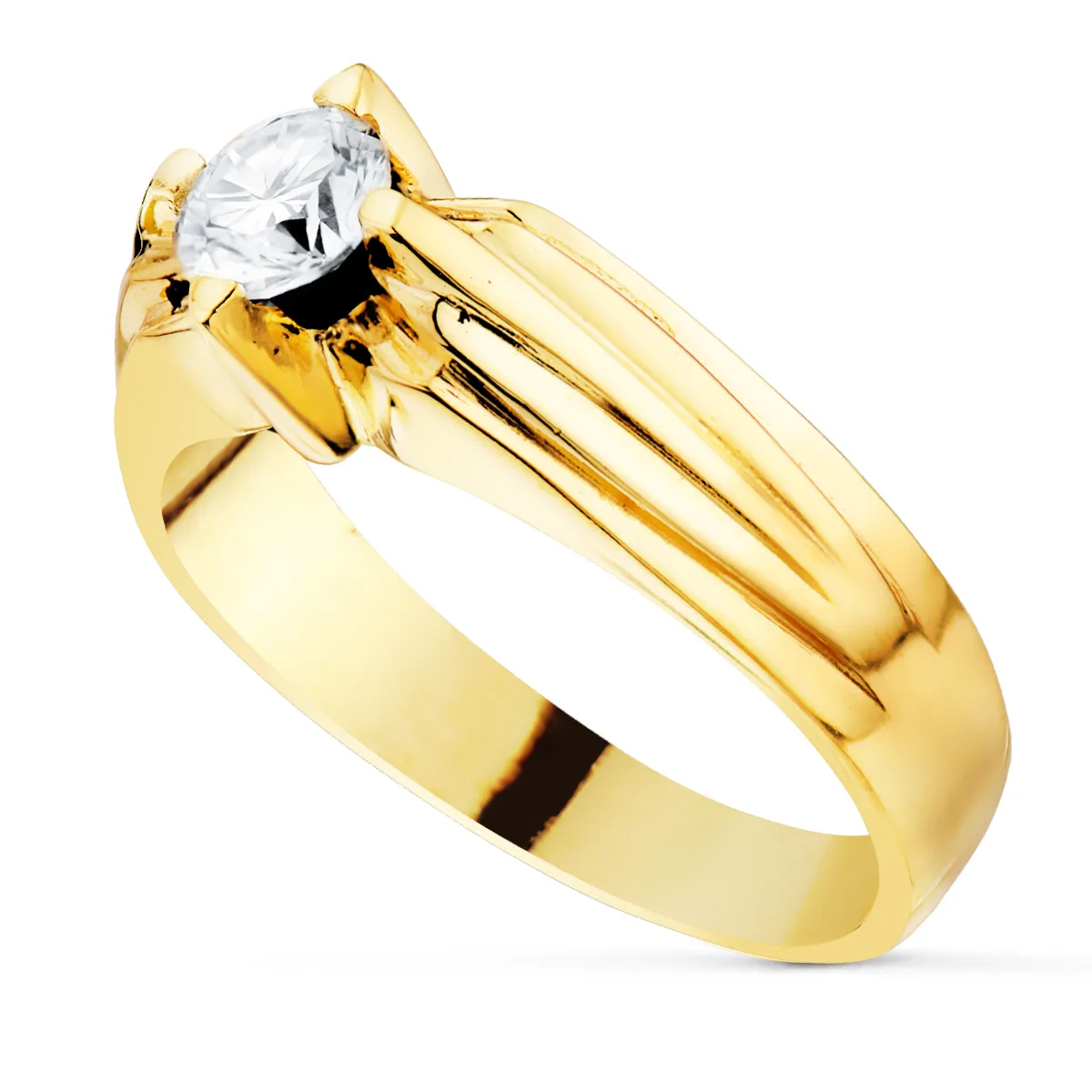 18K SOLITARIO ORO AMARILLO CABALLERO CIRCONITA 5.5 MM ANCHO CUERPO 7.5 MM — vista 2