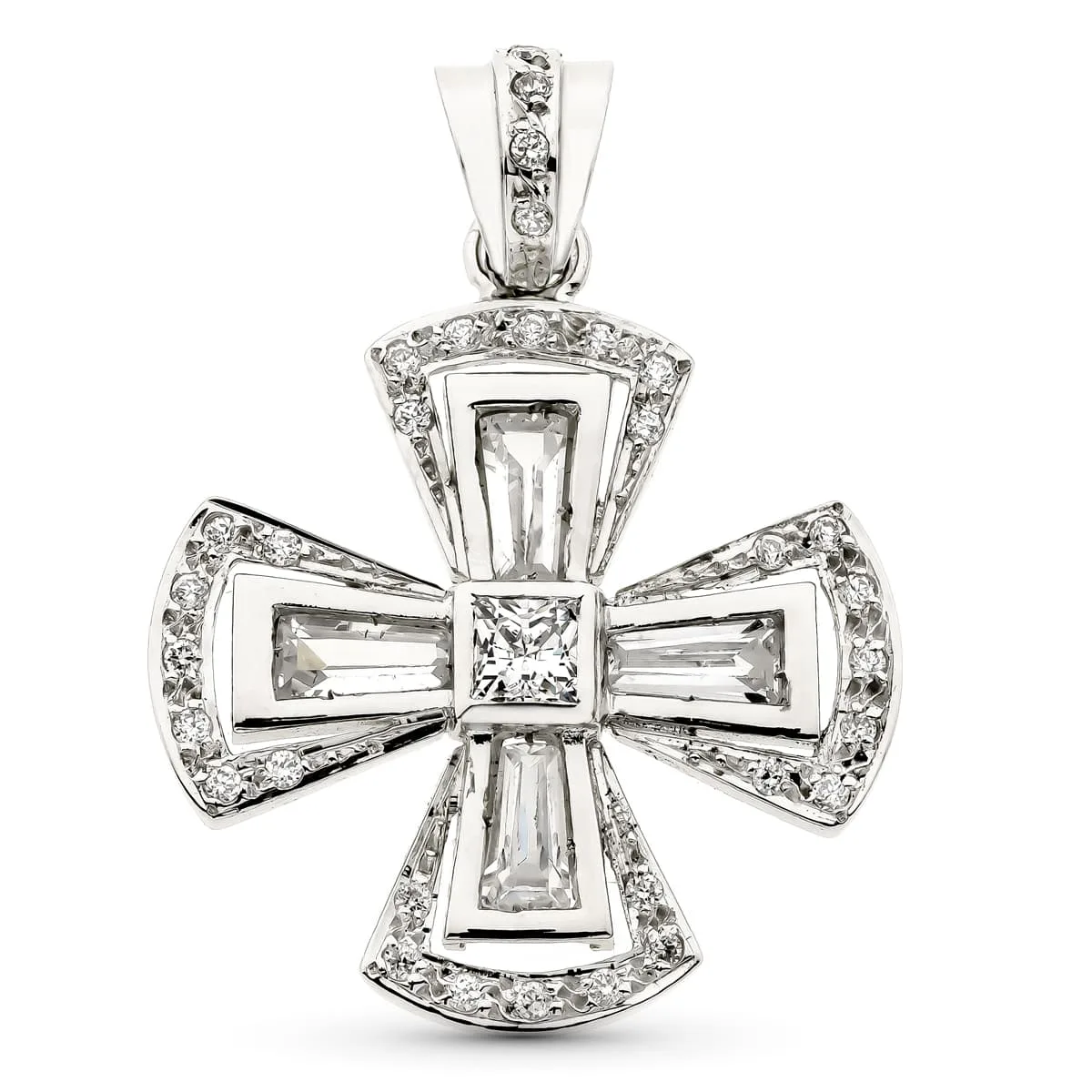 18K CRUZ ORO BLANCO CIRCONITA 29X26 MM