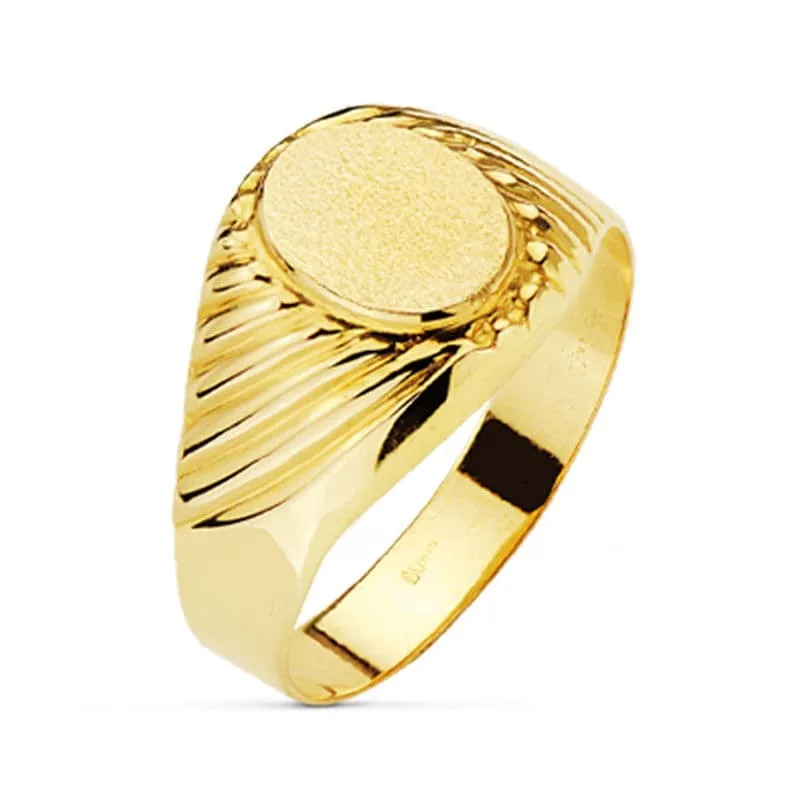 18K SELLO ORO AMARIILO HUECO TALLADO OVAL ZONA GRABADO 10 X 7.5 MM