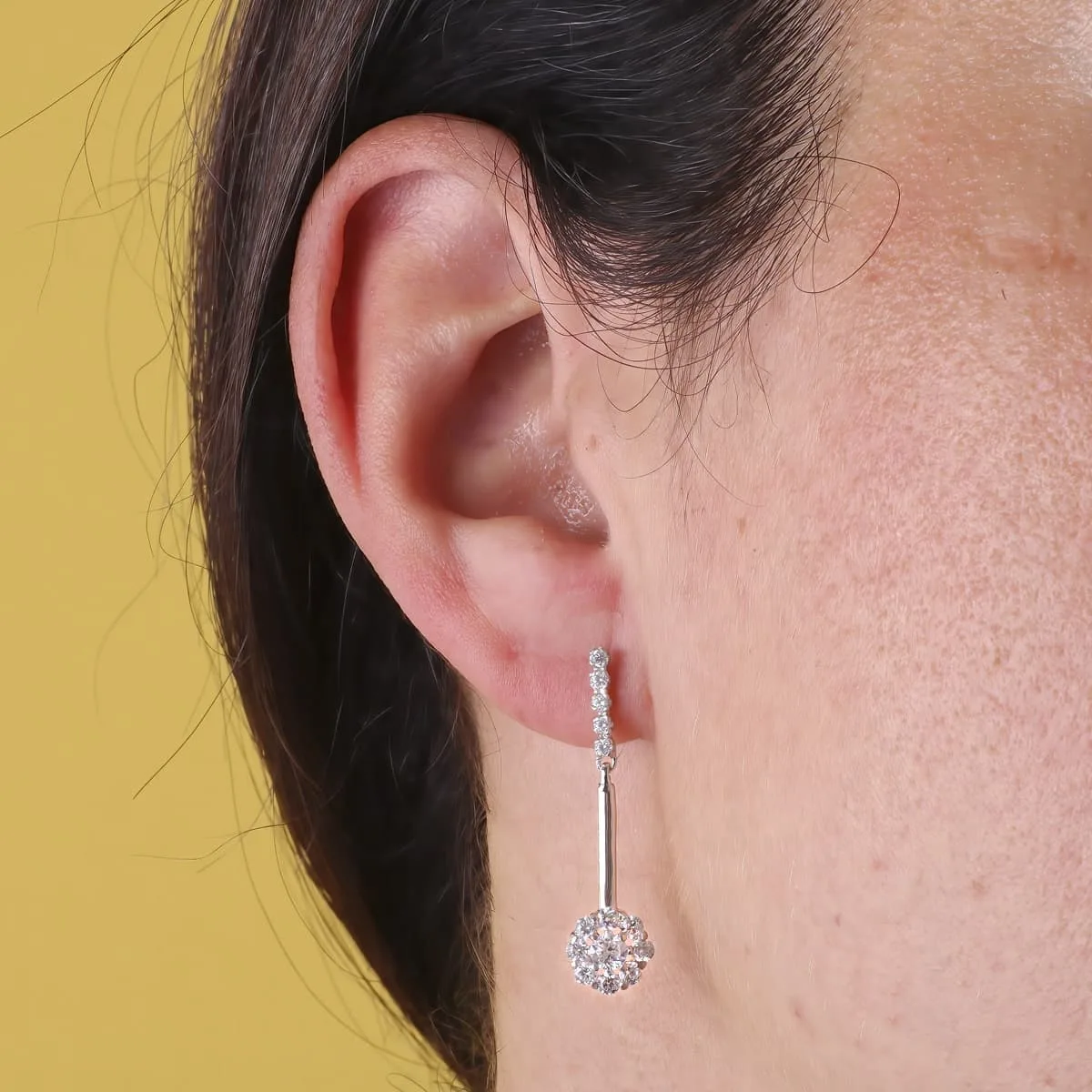 18K PENDIENTES ORO BLANCO DOS CUERPOS JUEGO DE NOVIAS CIRCONITA 33X6 MM CIERRE PRESION — vista 2