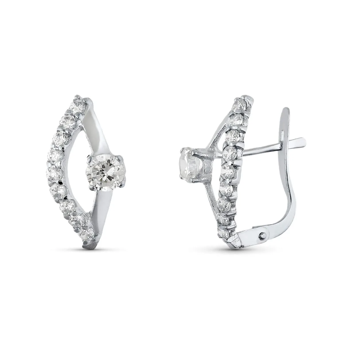 18K PENDIENTES ORO BLANCO JUEGO NOVIA CIRCONITA 15X8 MM CIERRE CATALAN