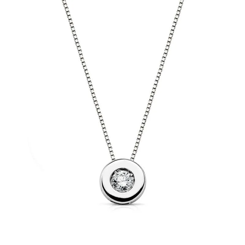18K GARGANTILLA ORO BLANCO CHATON 6MM  DIAMANTE DE LABORATORIO 0,080 QTS. H-SI CADENA 42CM