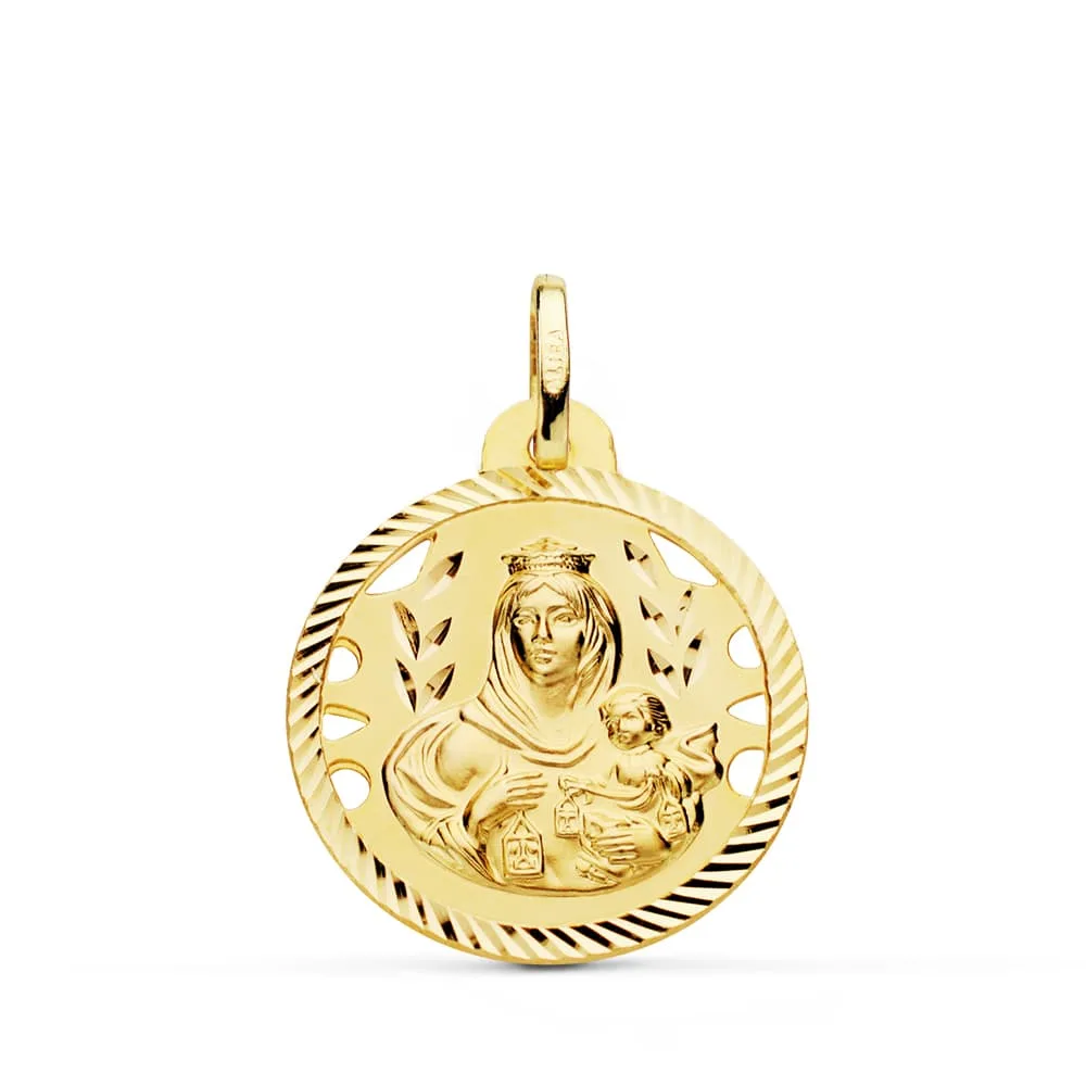 18K ESCAPULARIO ORO AMARILLO HELICE CALADO VIRGEN CARMEN Y CORAZON DE JESUS 22 MM — vista 3