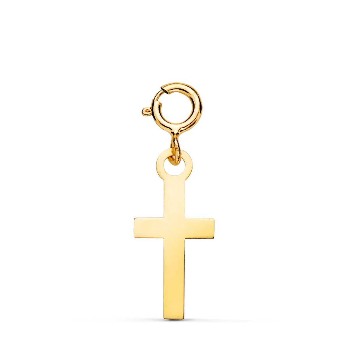 18K COLGANTE ORO AMARILLO CRUZ 14 X 7 MM CON REASA DE 4.5 MM