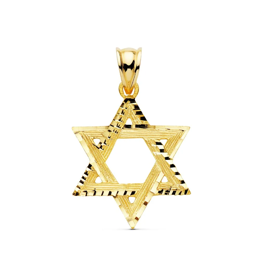 18K COLGANTE ORO AMARILLO ESTRELLA DE DAVID TALLADA 31X25 MM