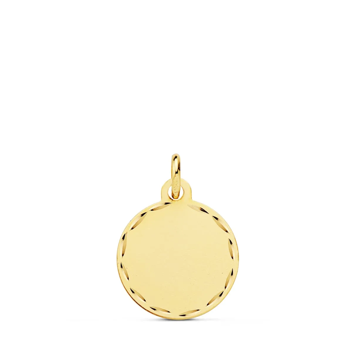 18K PLACA CHAPA DISCO LISO ORO AMARILLO MATE TALLADO 14 MM