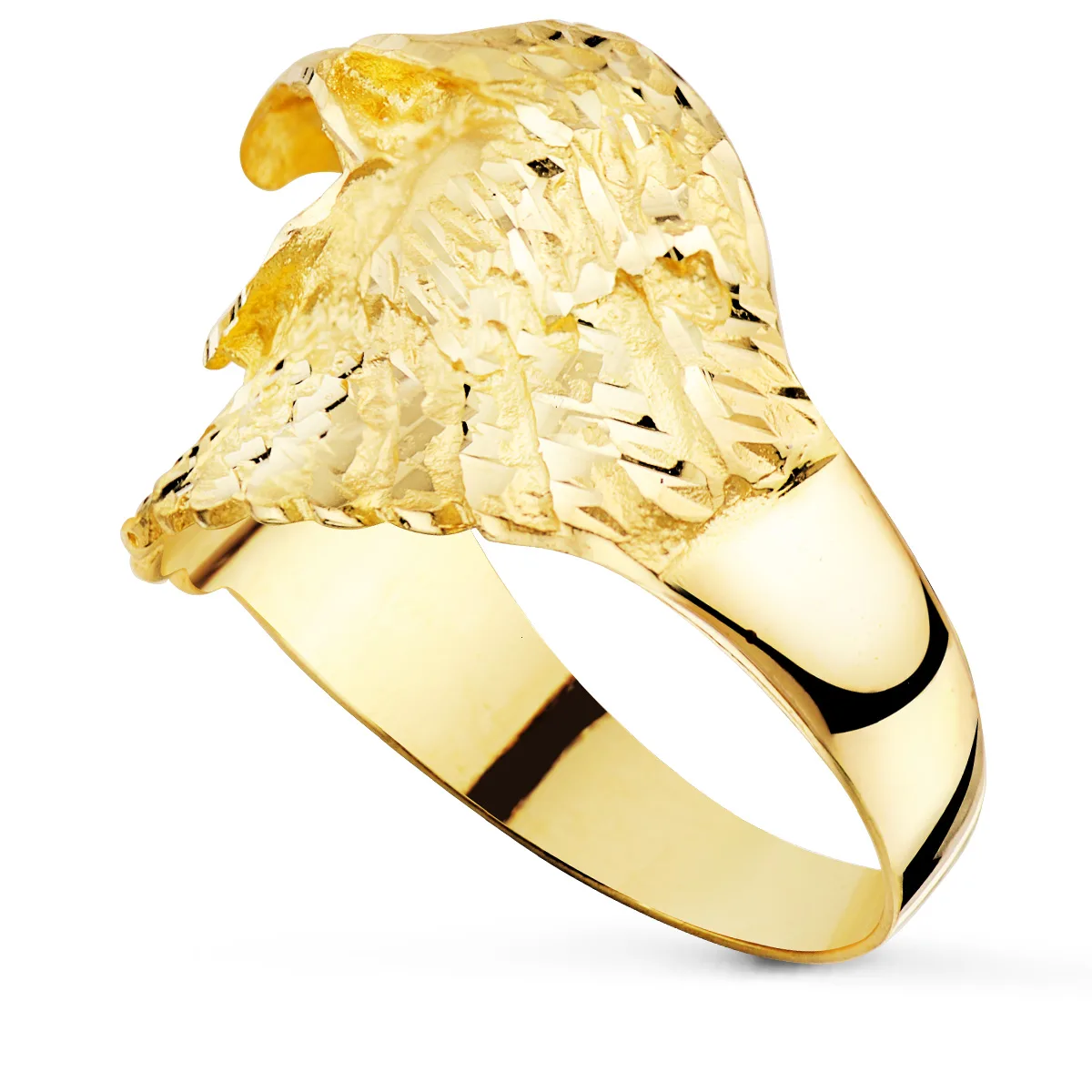 18K SELLO MACIZO ORO AMARILLO AGUILA CALVA AMERICANA TALLADA ANCHO 19 MM — vista 2