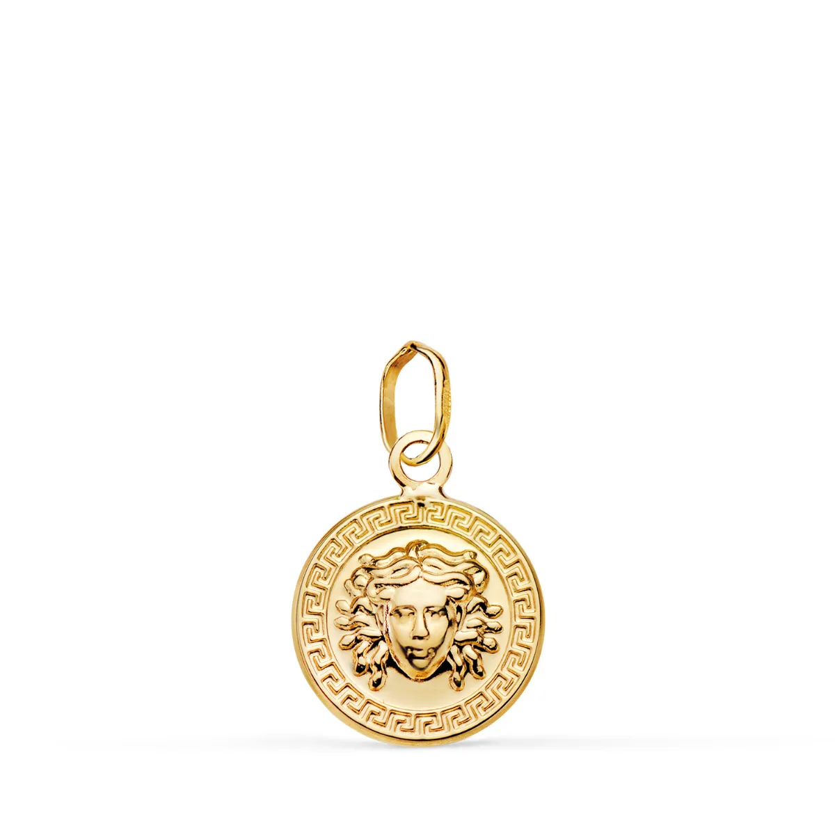 18K MEDALLA ORO AMARILLO MEDUSA GRECA EN BRILLO. MEDIDA: 12 MM