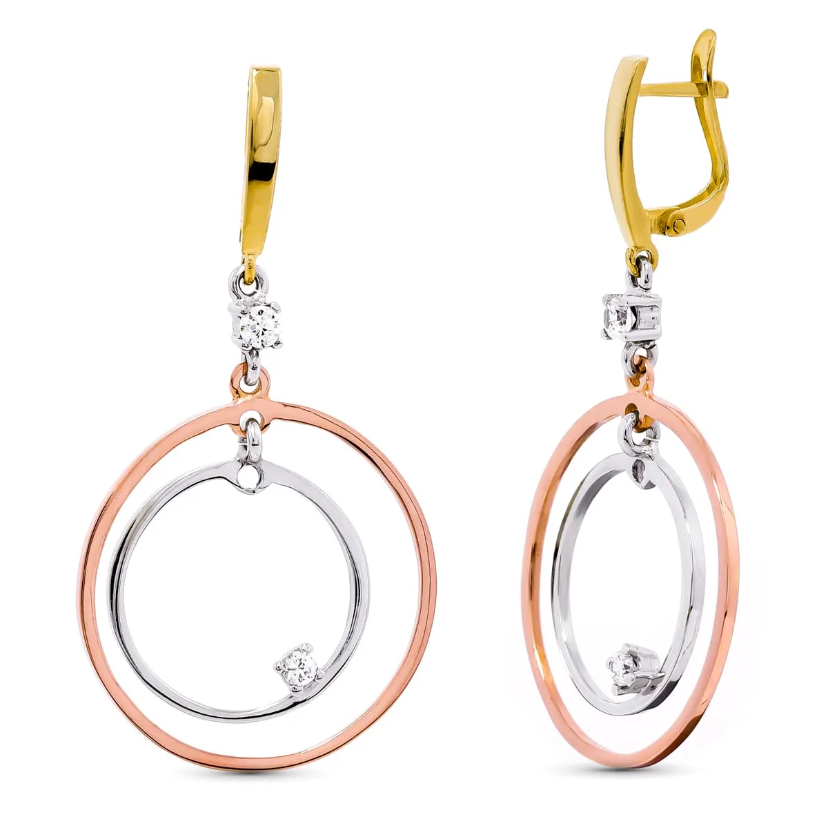 18K PENDIENTES AROS TRICOLOR CIRCONITA CATALAN 45X24 MM