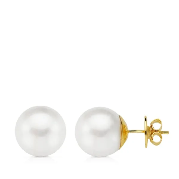 18K PENDIENTES PERLA AUSTRALIANA ORO AMARILLO 11.5-12 MM CIERRE PRESION