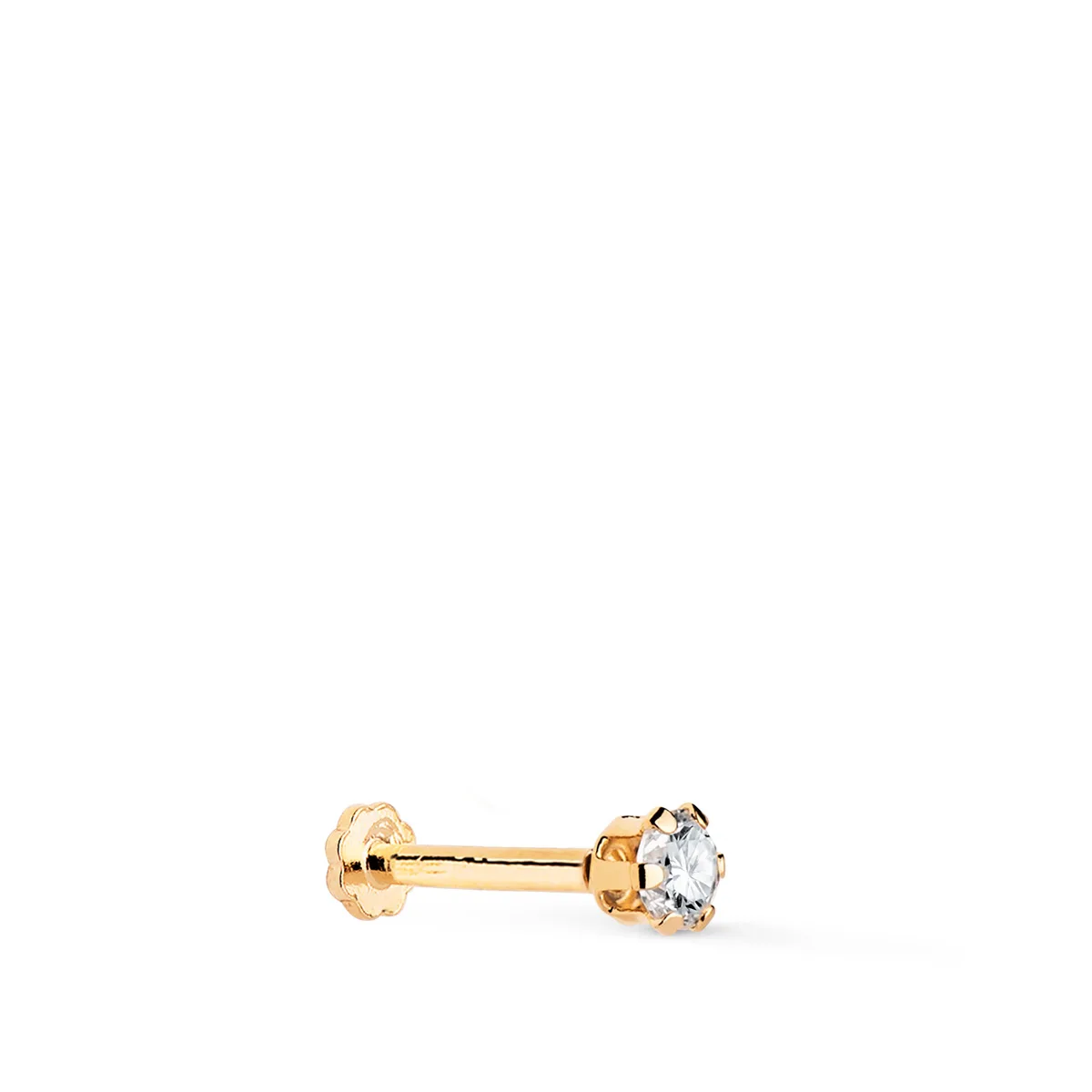 18K PIERCING DE OREJA ORO AMARILLO CIRCONITA CON GARRAS 3,5 MM. GRUESO BARRA 1.20 MM. CIERRE TUERCA