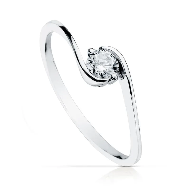 18K SOLITARIO ORO BLANCO CUERPO CRUZADO CON CIRCONITA 4 MM