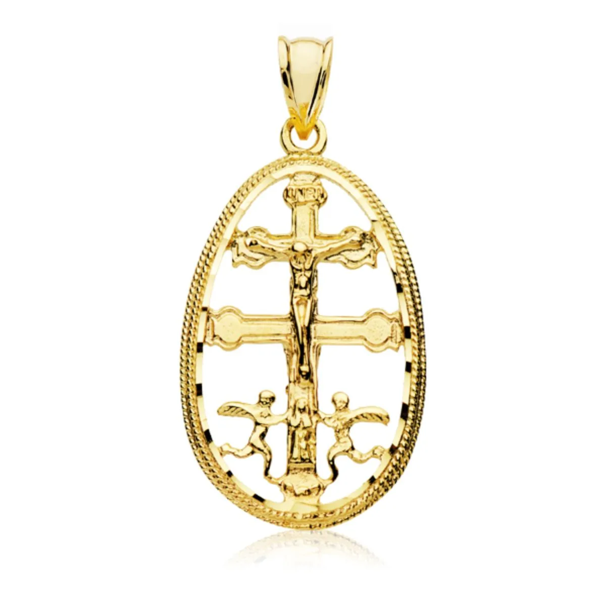 18K COLGANTE CRUZ DE CARAVACA CERCO ORO AMARILLO 30X18 MM