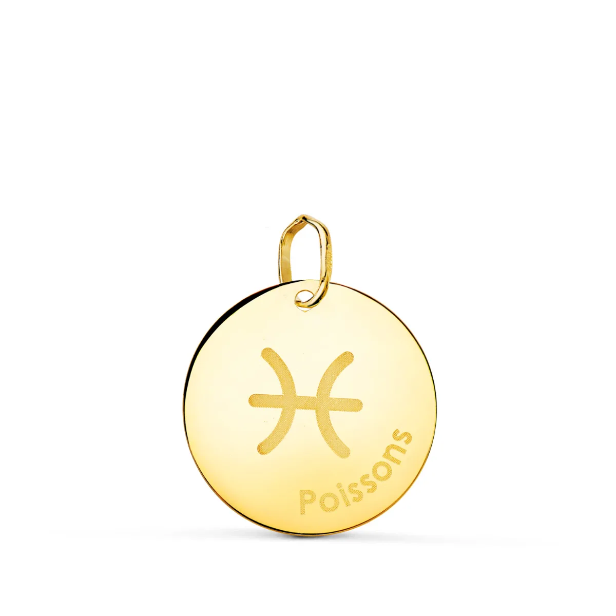 18K HOROSCOPO ORO AMARILLO PISCIS EN FRANCES BRILLO 16 MM
