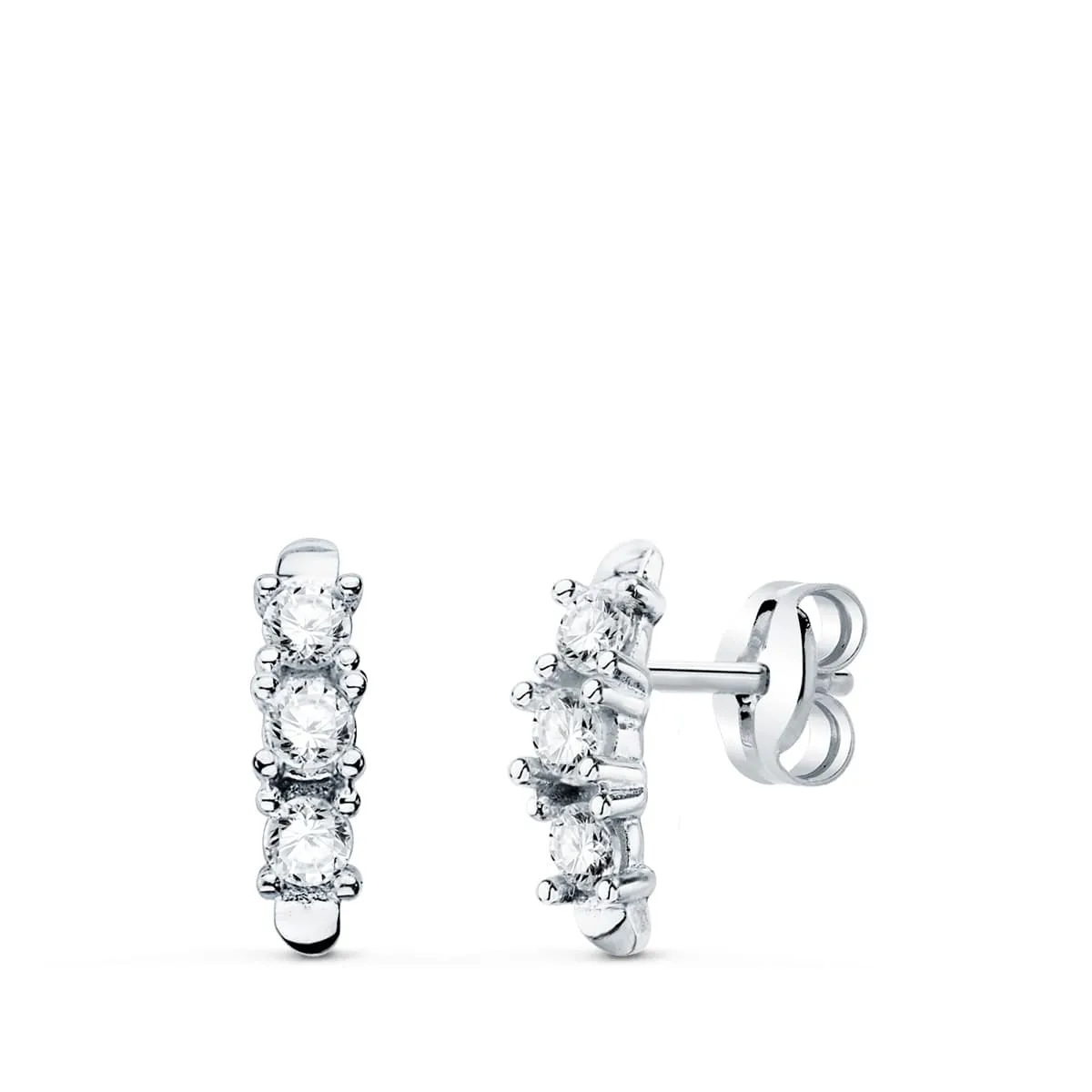 18K PENDIENTES ORO BLANCO CIRCONITA CON GARRAS 9.5X2.5 MM PRESION